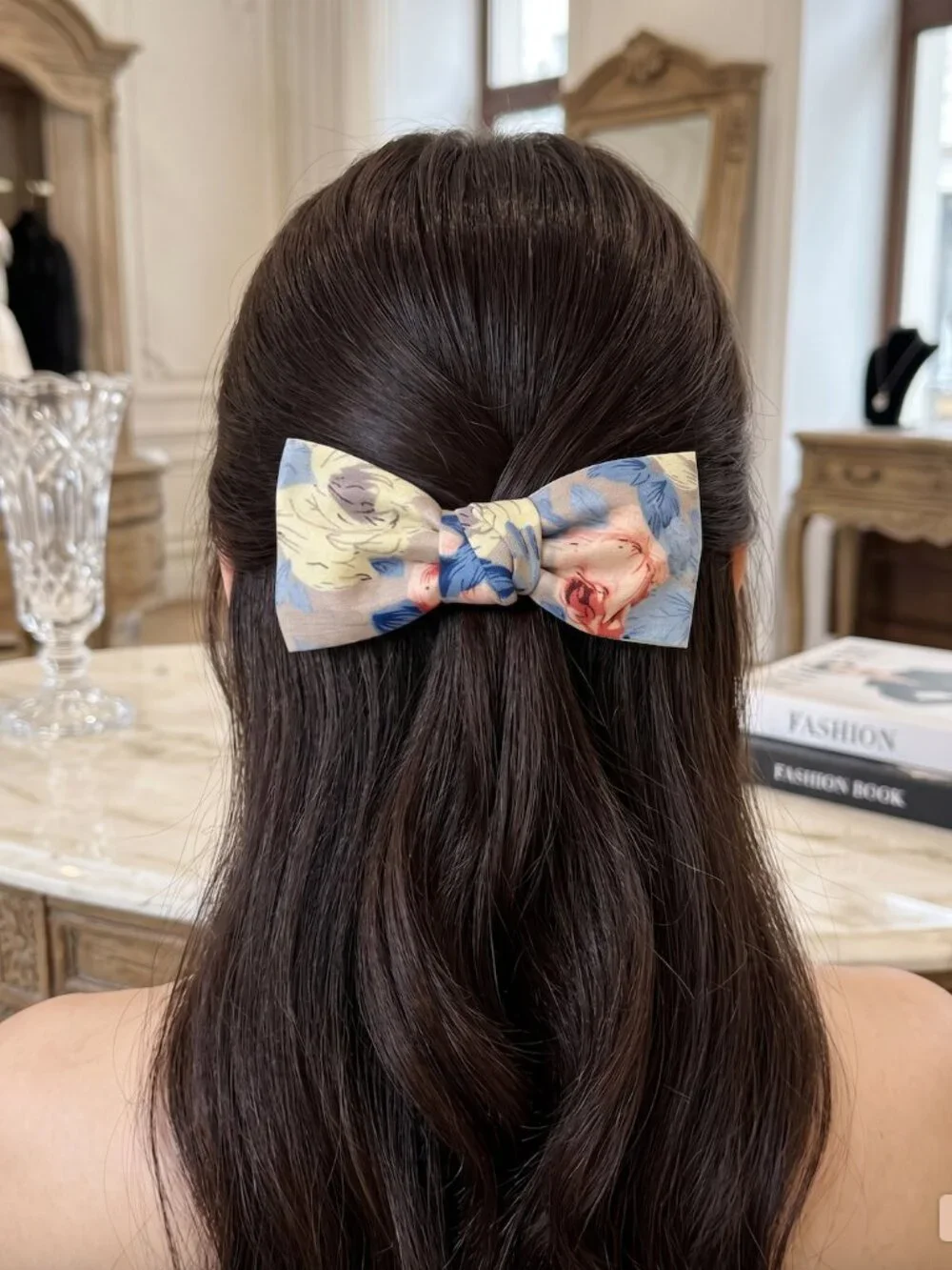 Paris Floral Fabric Bow Barrette French Spring Hair Clip